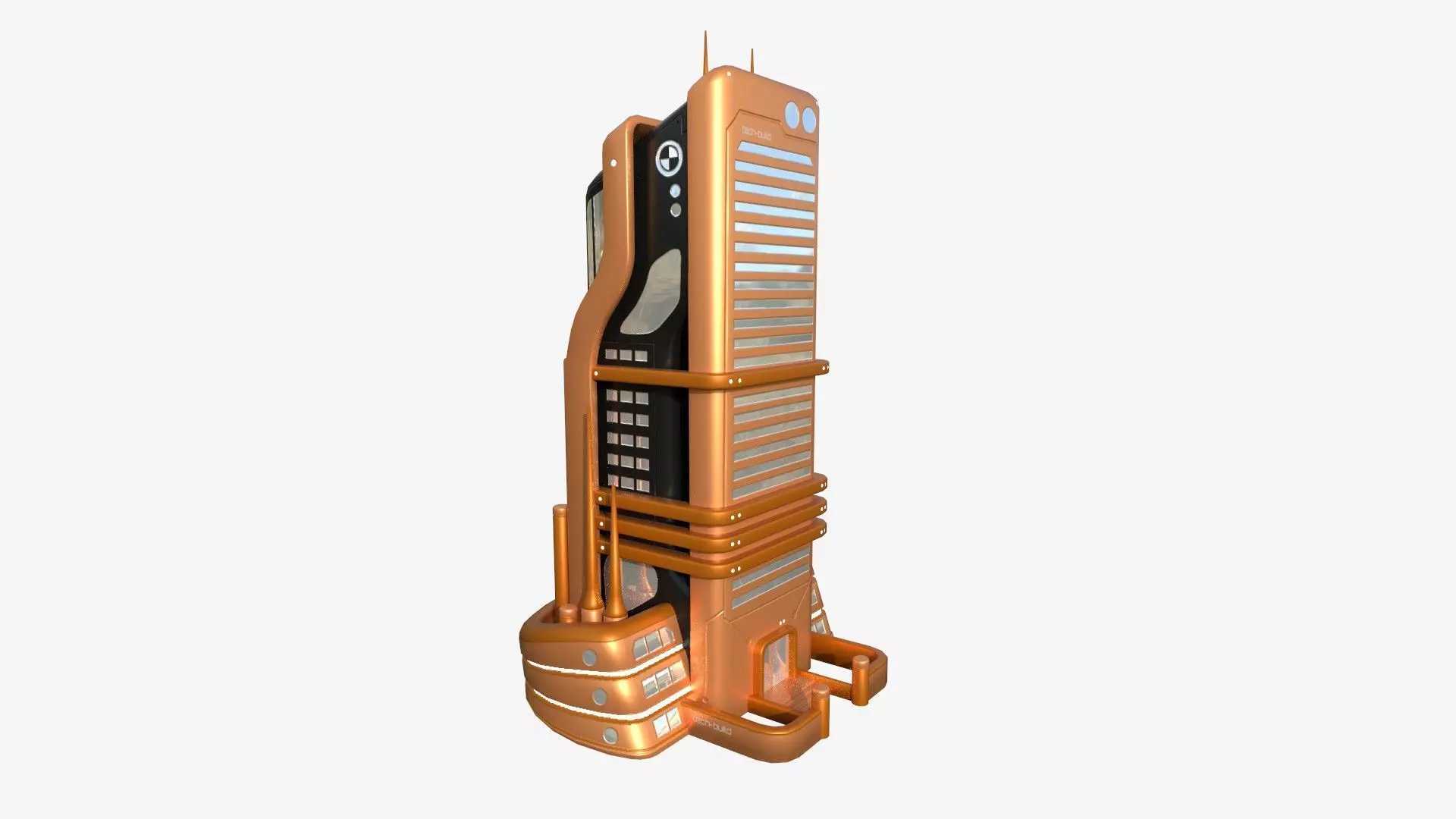 SciFi Building A04 Orange - Sci Fi Exterior Design Low-poly 3D model_0