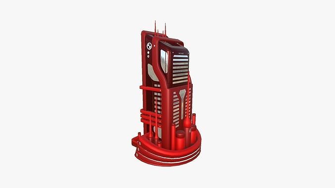 SciFi Building A05 Red - Sci Fi Exterior Design Low-poly 3D model 2