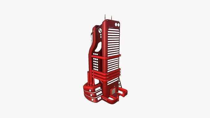 SciFi Building A05 Red - Sci Fi Exterior Design Low-poly 3D model 6