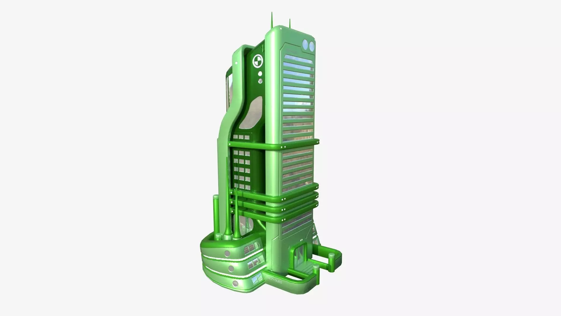 SciFi Building A06 Green - Sci Fi Exterior Design Free low-poly 3D model_0