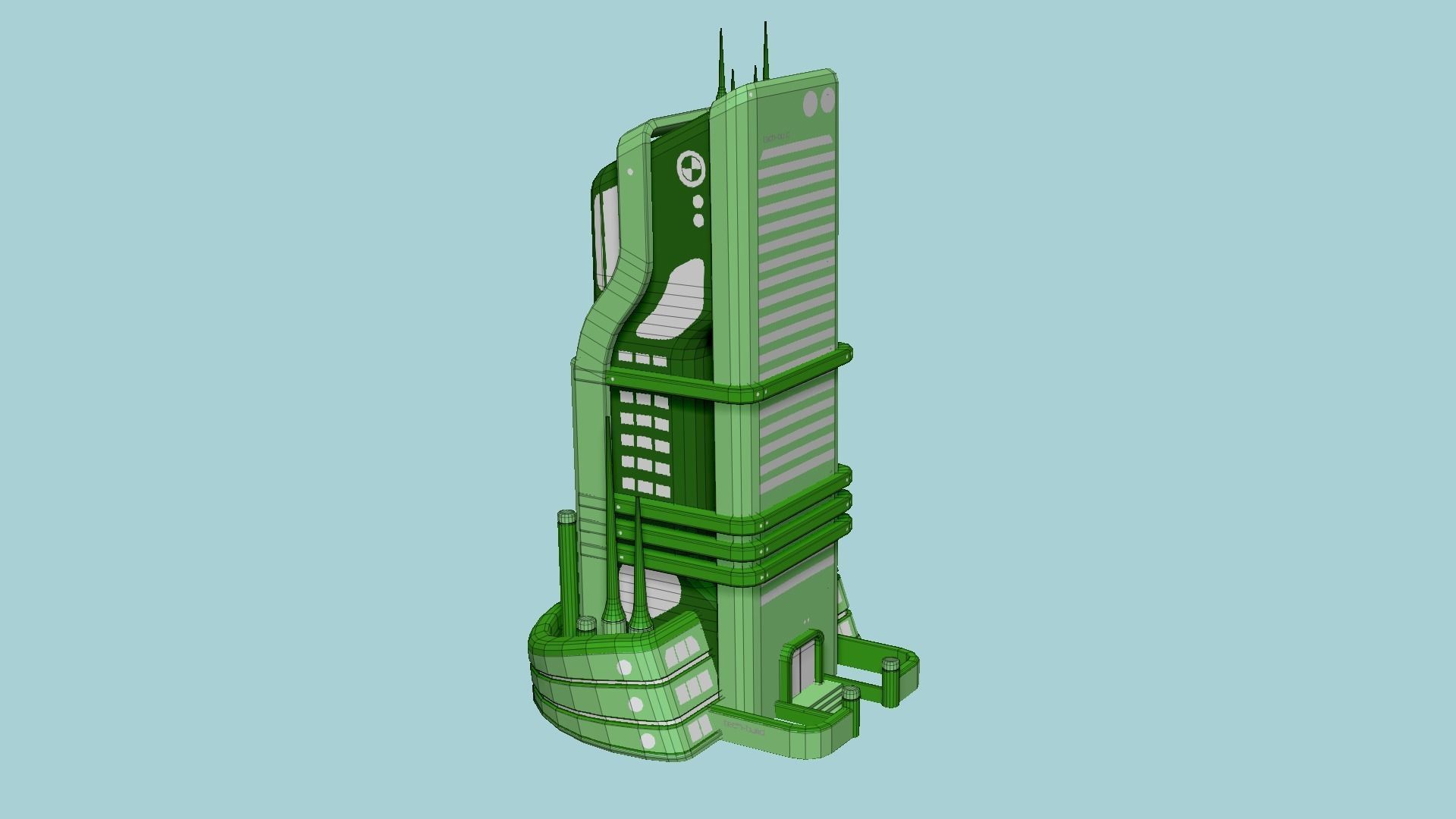 SciFi Building A06 Green - Sci Fi Exterior Design Free low-poly 3D model_7
