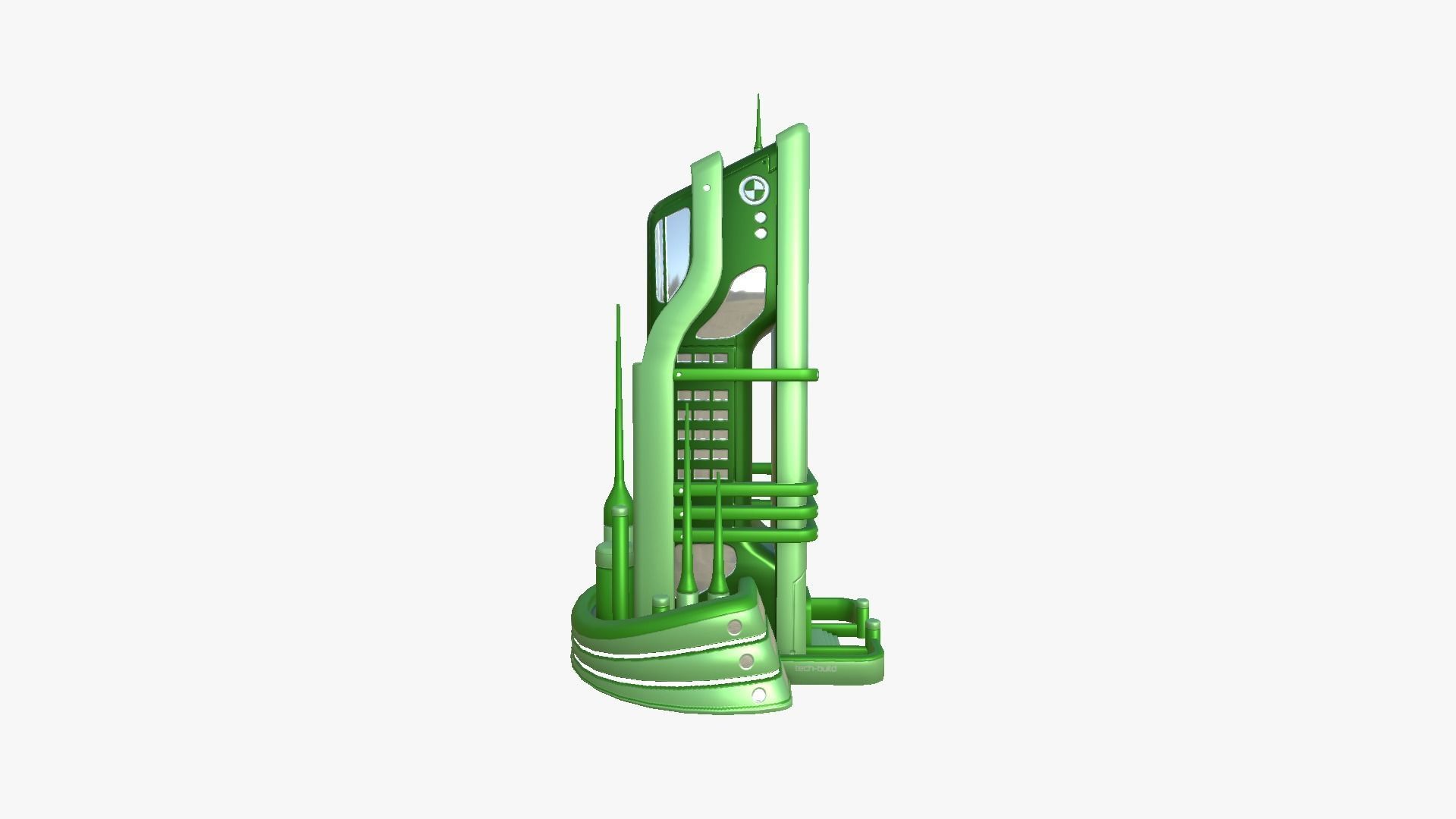 SciFi Building A06 Green - Sci Fi Exterior Design Free low-poly 3D model_2
