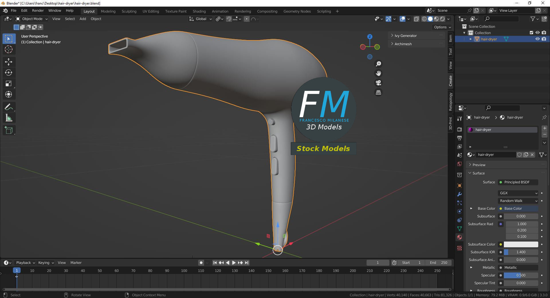 Hair dryer 3D model_9