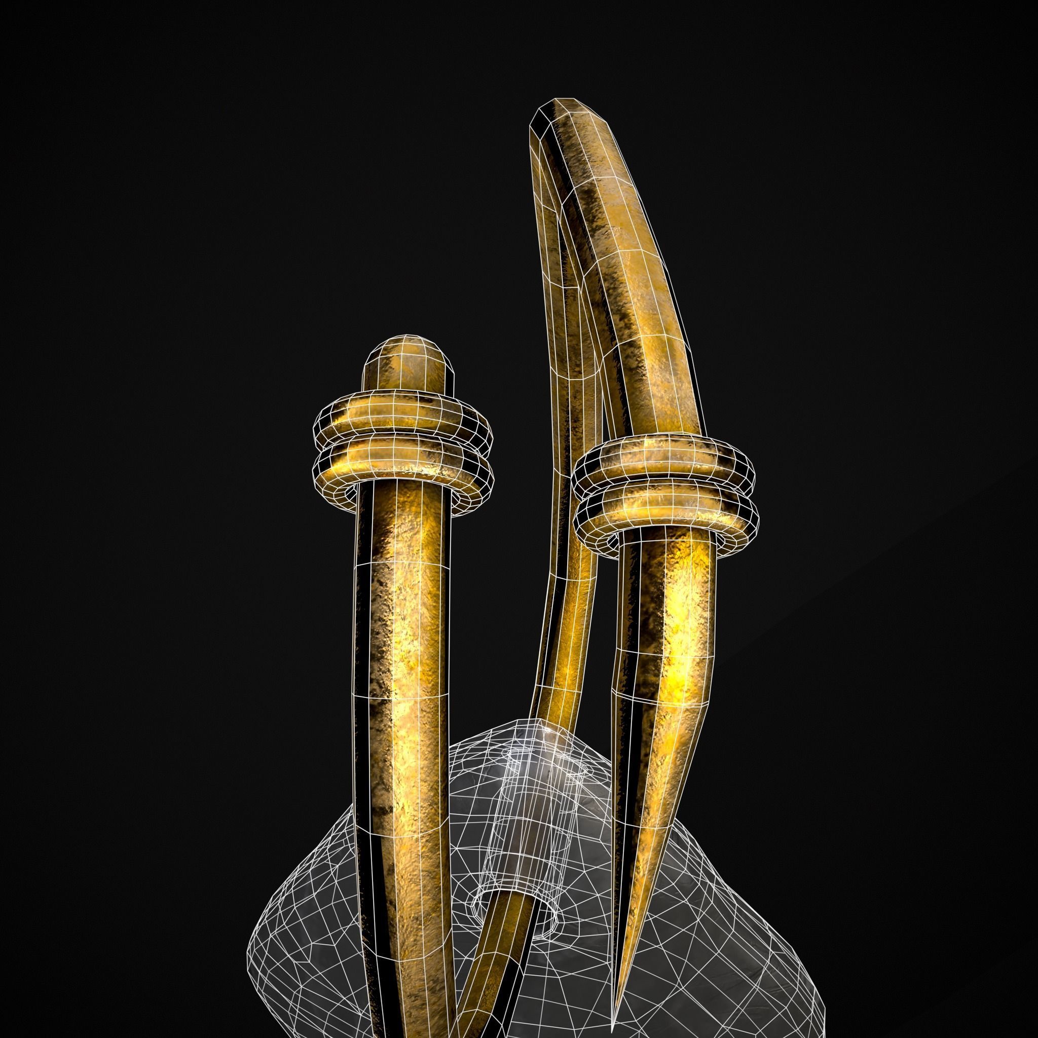 Gold Hanging White Crystal Earrings Low-poly 3D model_8