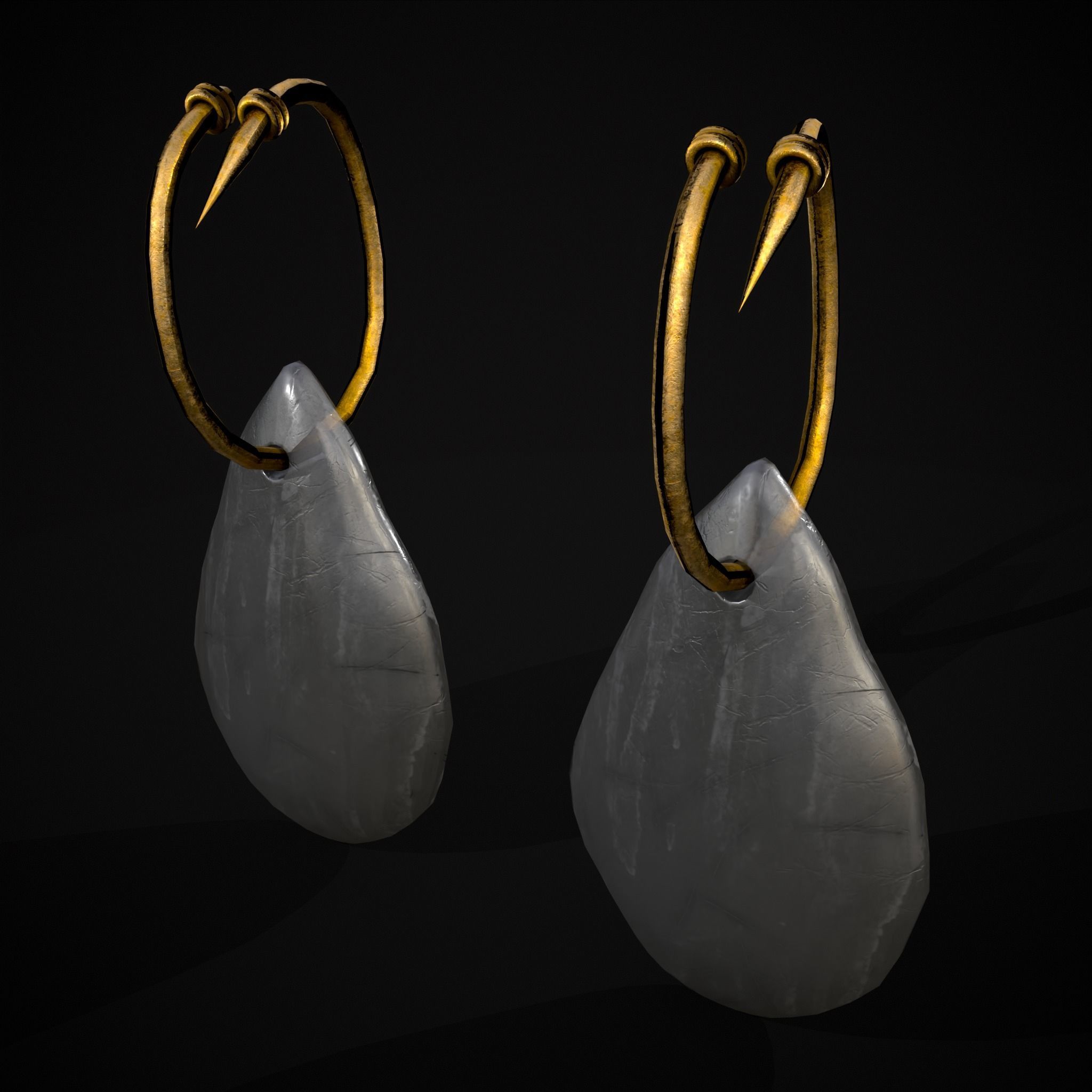 Gold Hanging White Crystal Earrings Low-poly 3D model_17