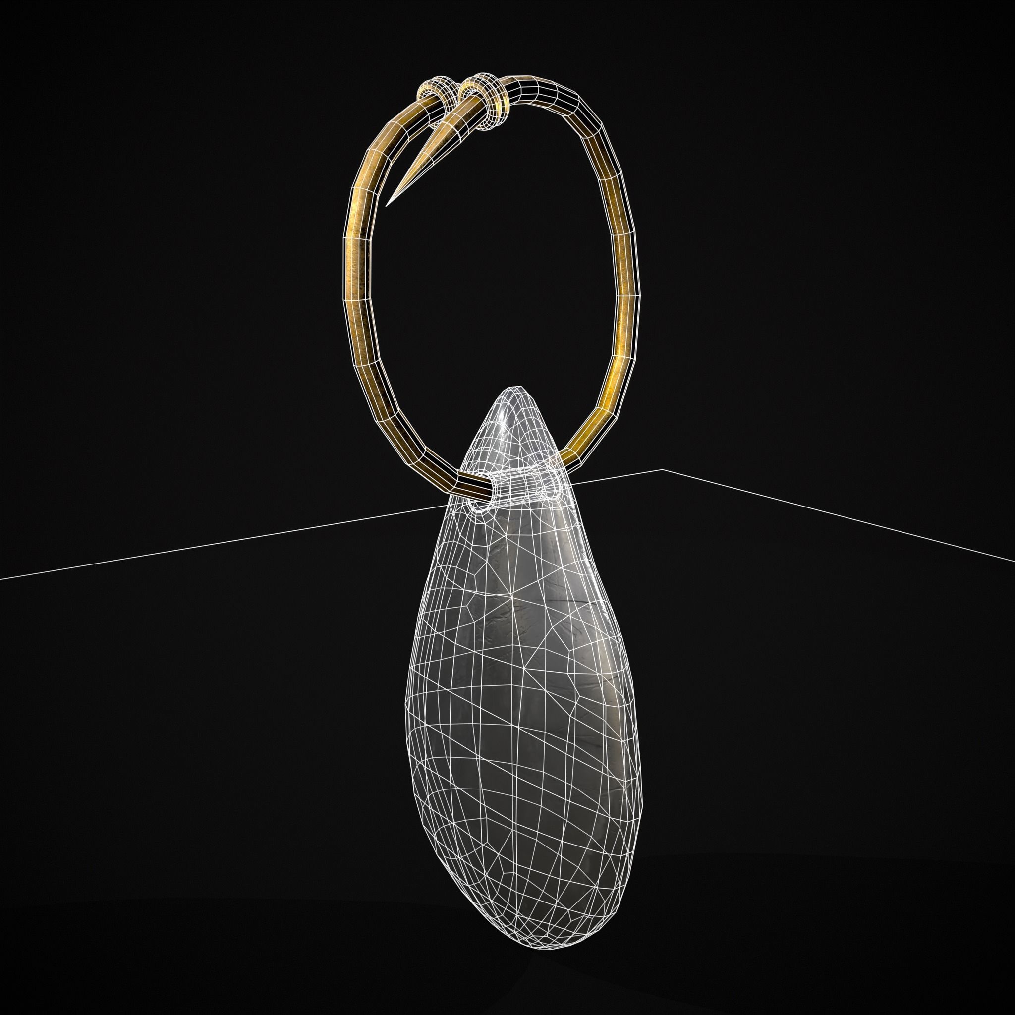 Gold Hanging White Crystal Earrings Low-poly 3D model_2