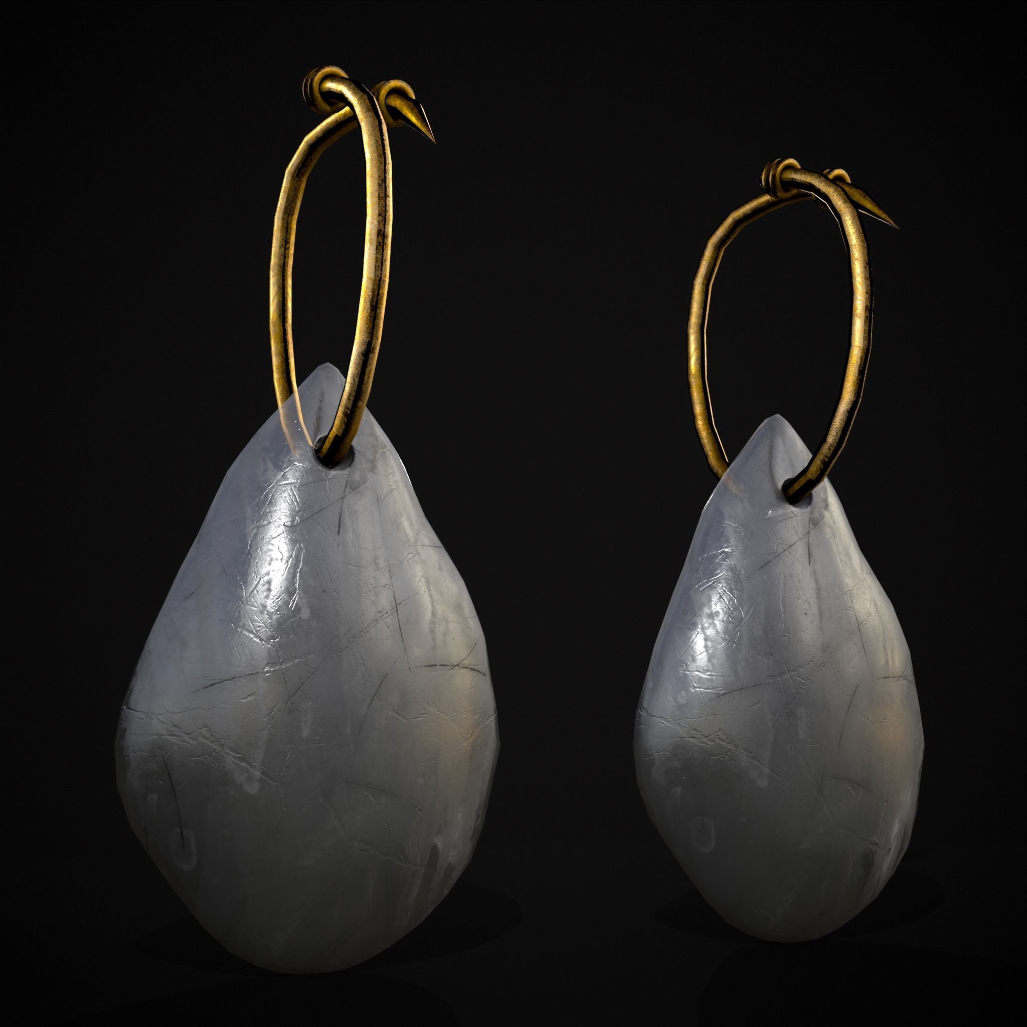 Gold Hanging White Crystal Earrings Low-poly 3D model_19
