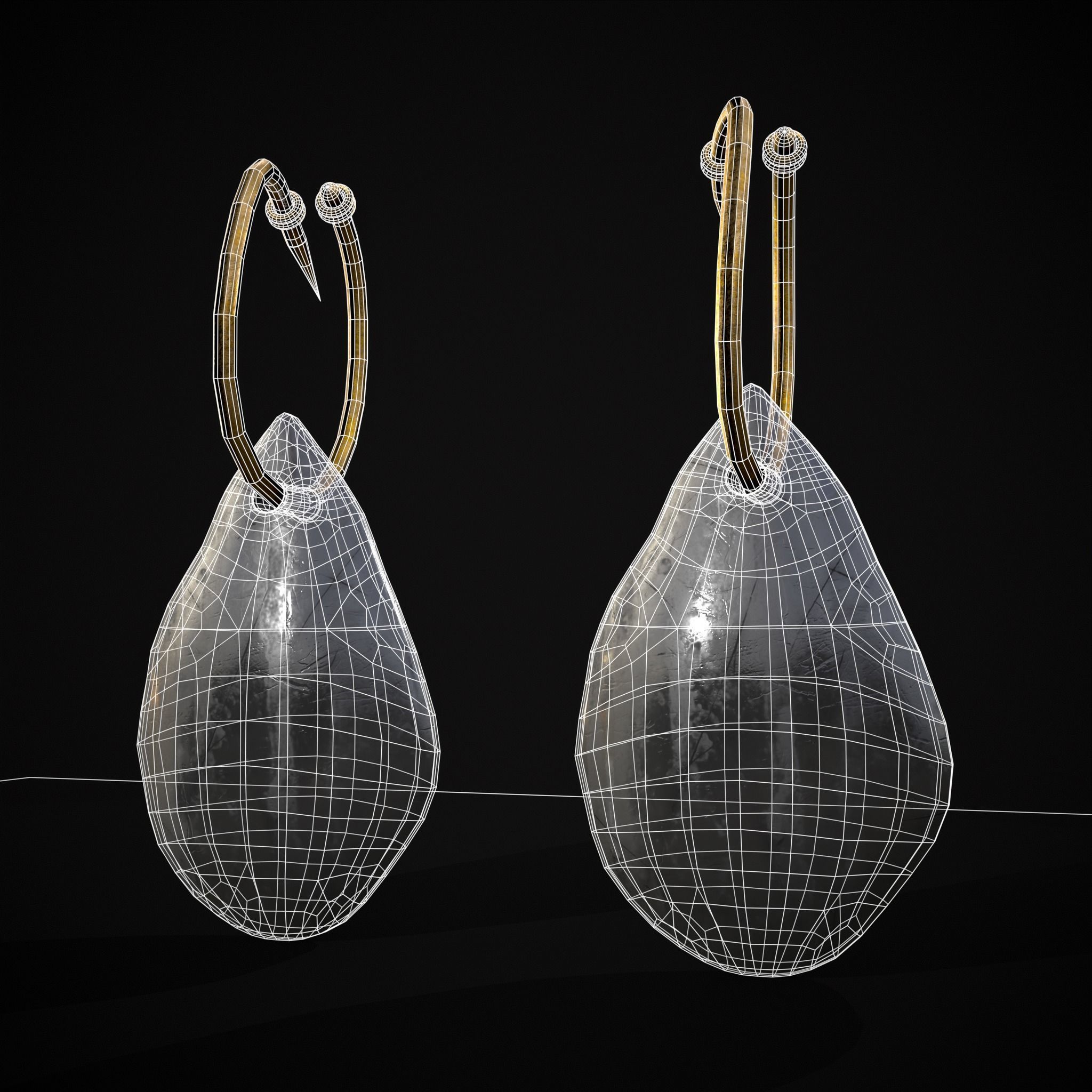 Gold Hanging White Crystal Earrings Low-poly 3D model_14