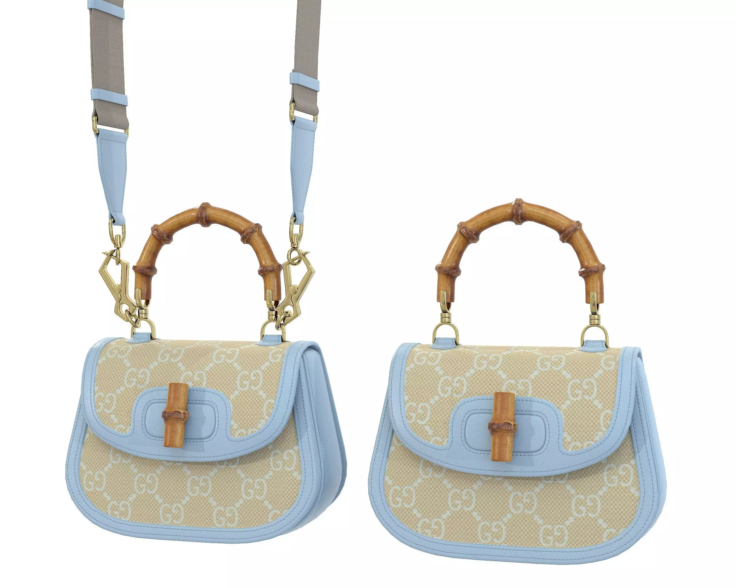 Gucci Bamboo 1947 Jumbo GG Small Bag Blue Low-poly 3D model_0