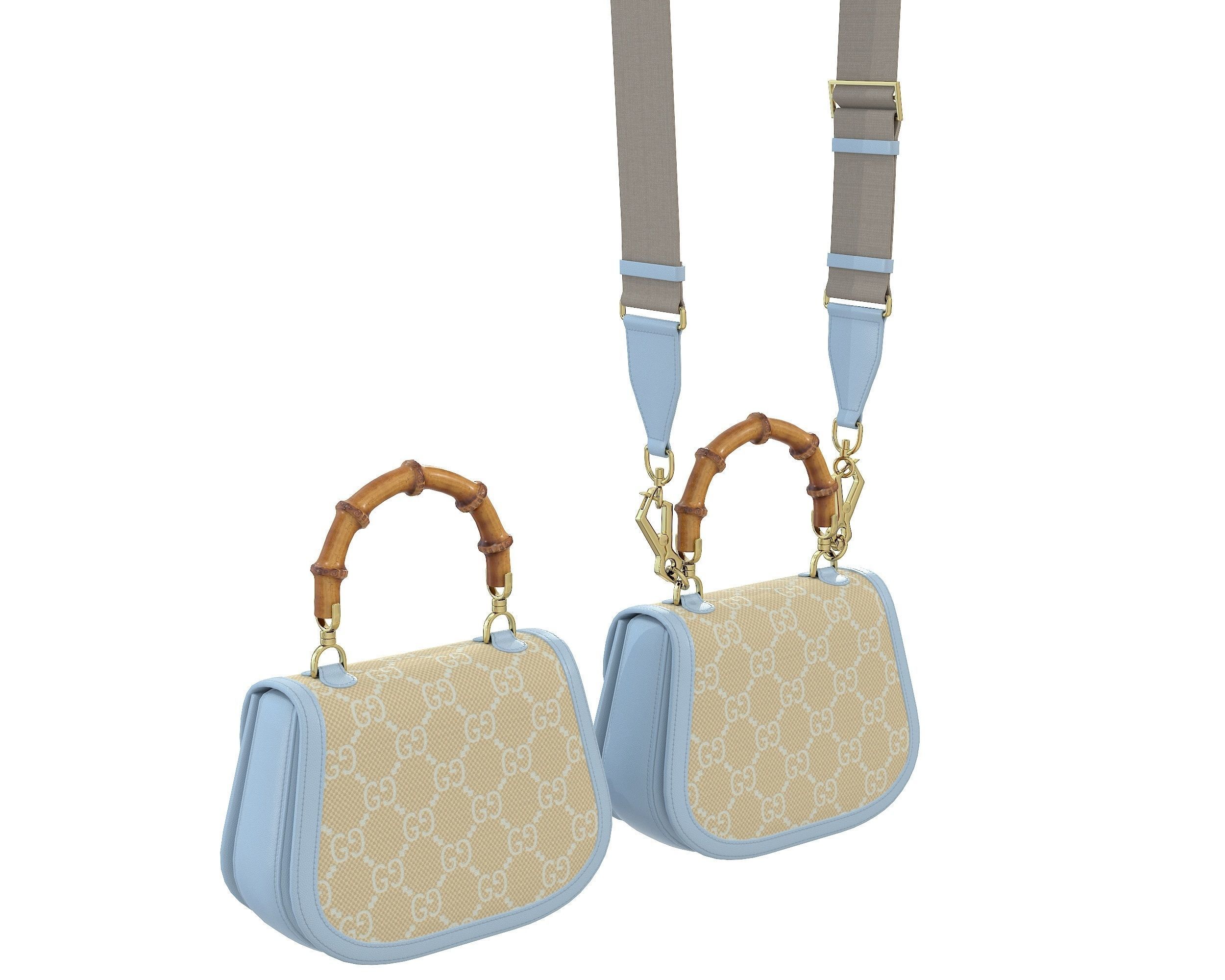 Gucci Bamboo 1947 Jumbo GG Small Bag Blue Low-poly 3D model_3