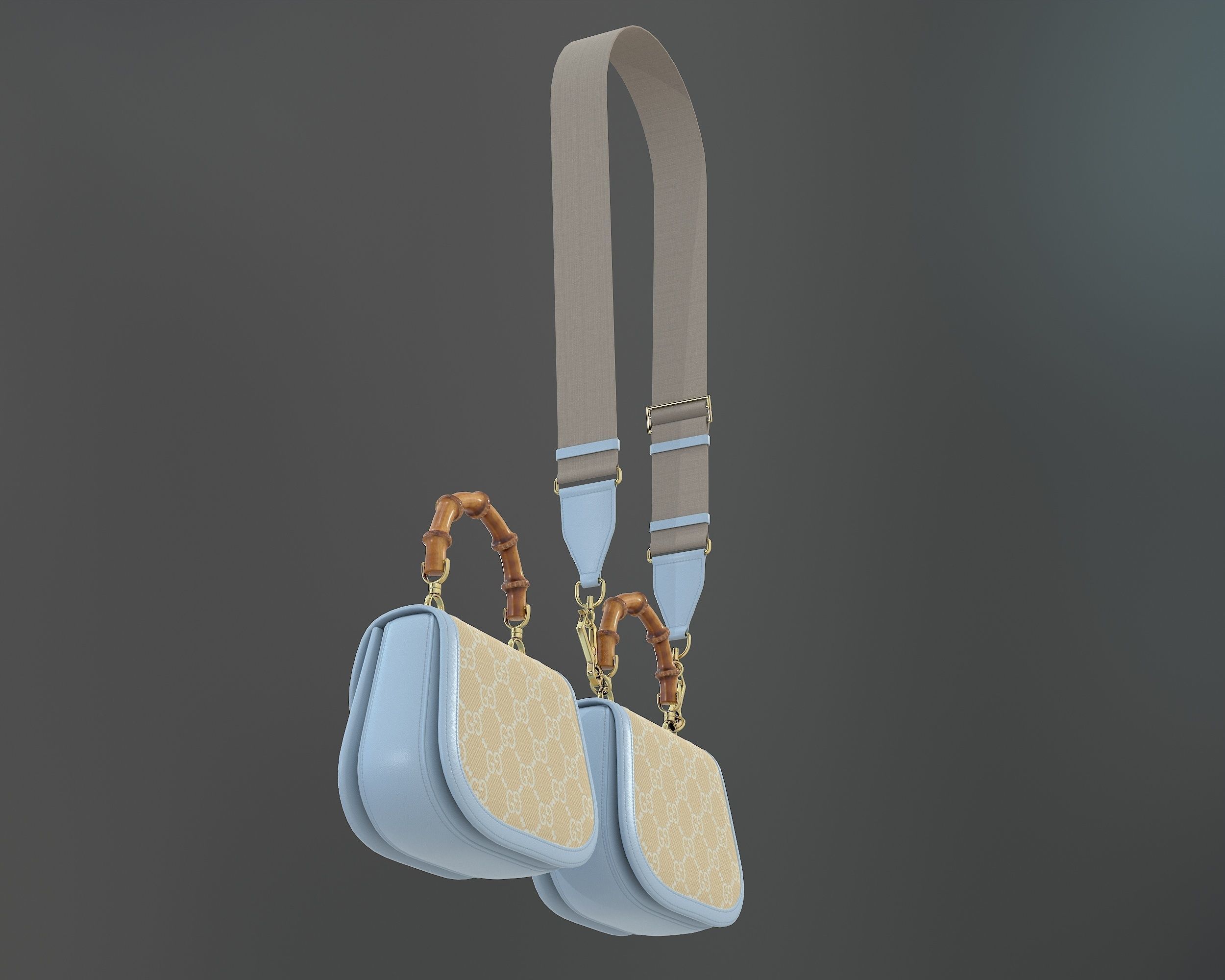 Gucci Bamboo 1947 Jumbo GG Small Bag Blue Low-poly 3D model_4