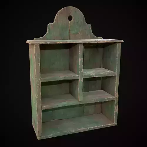 Rustic Green Painted Wood Shelf Low-poly 3D model