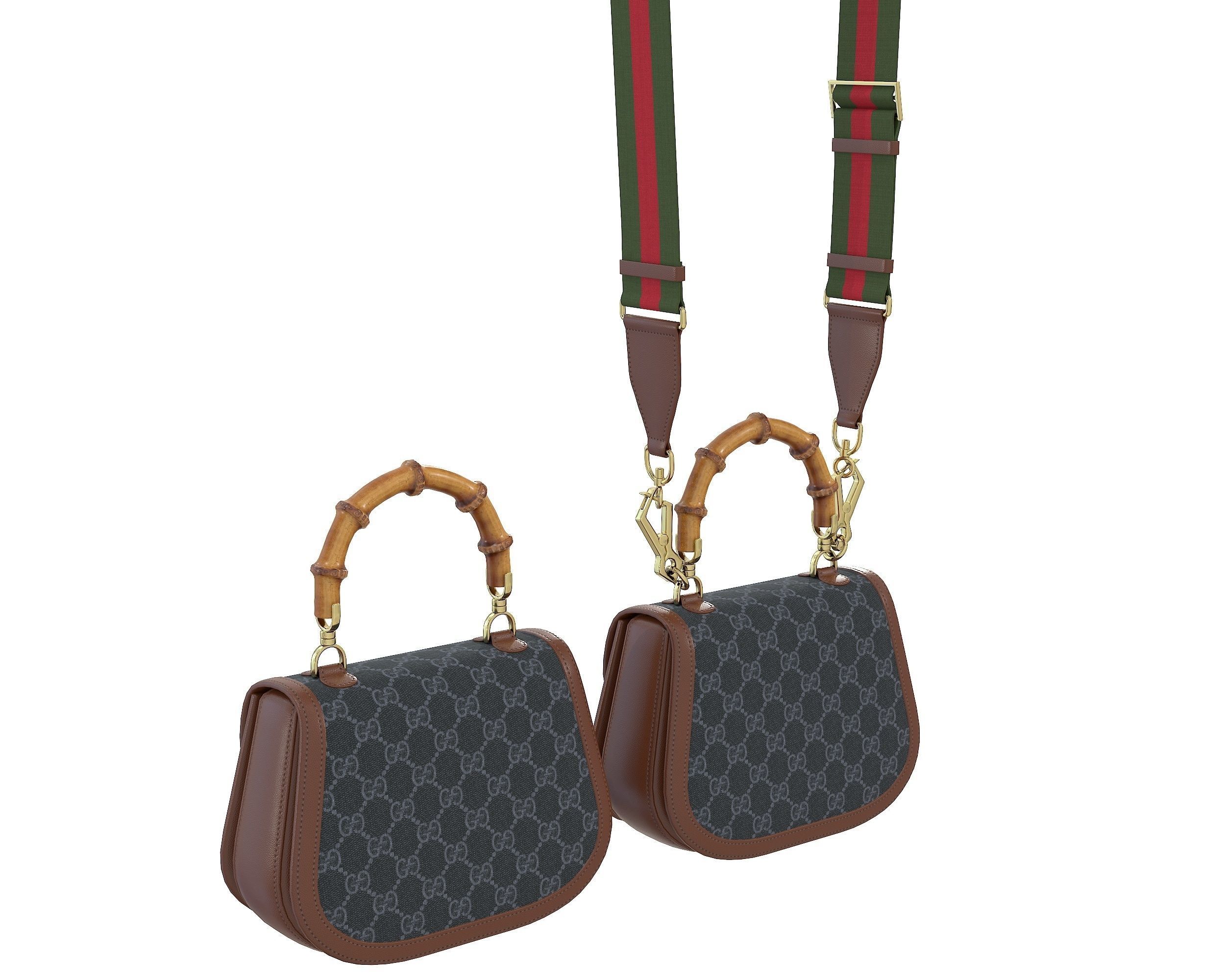 Gucci Bamboo 1947 Jumbo GG Small Bag Brown Dark Low-poly 3D model_2