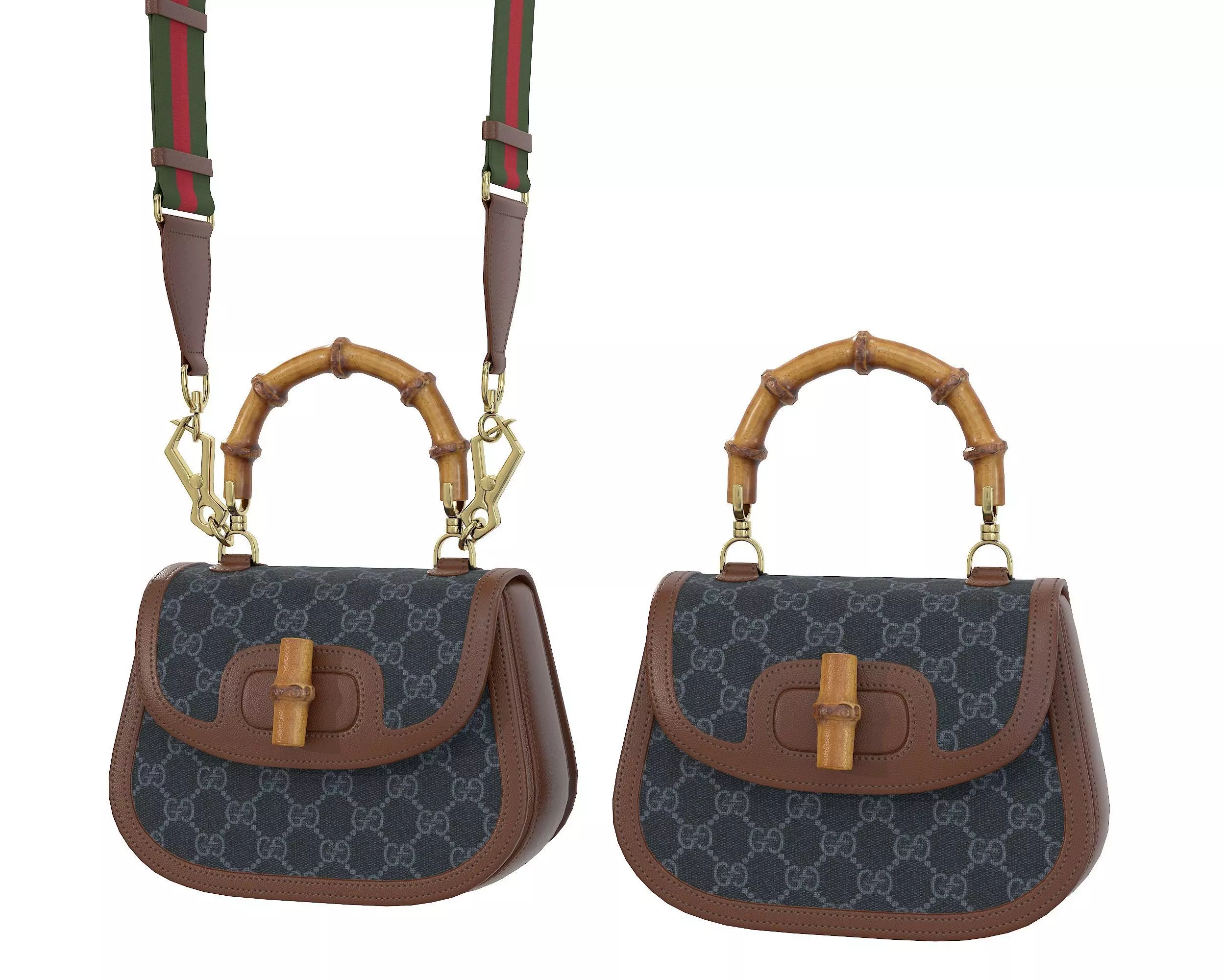 Gucci Bamboo 1947 Jumbo GG Small Bag Brown Dark Low-poly 3D model_0