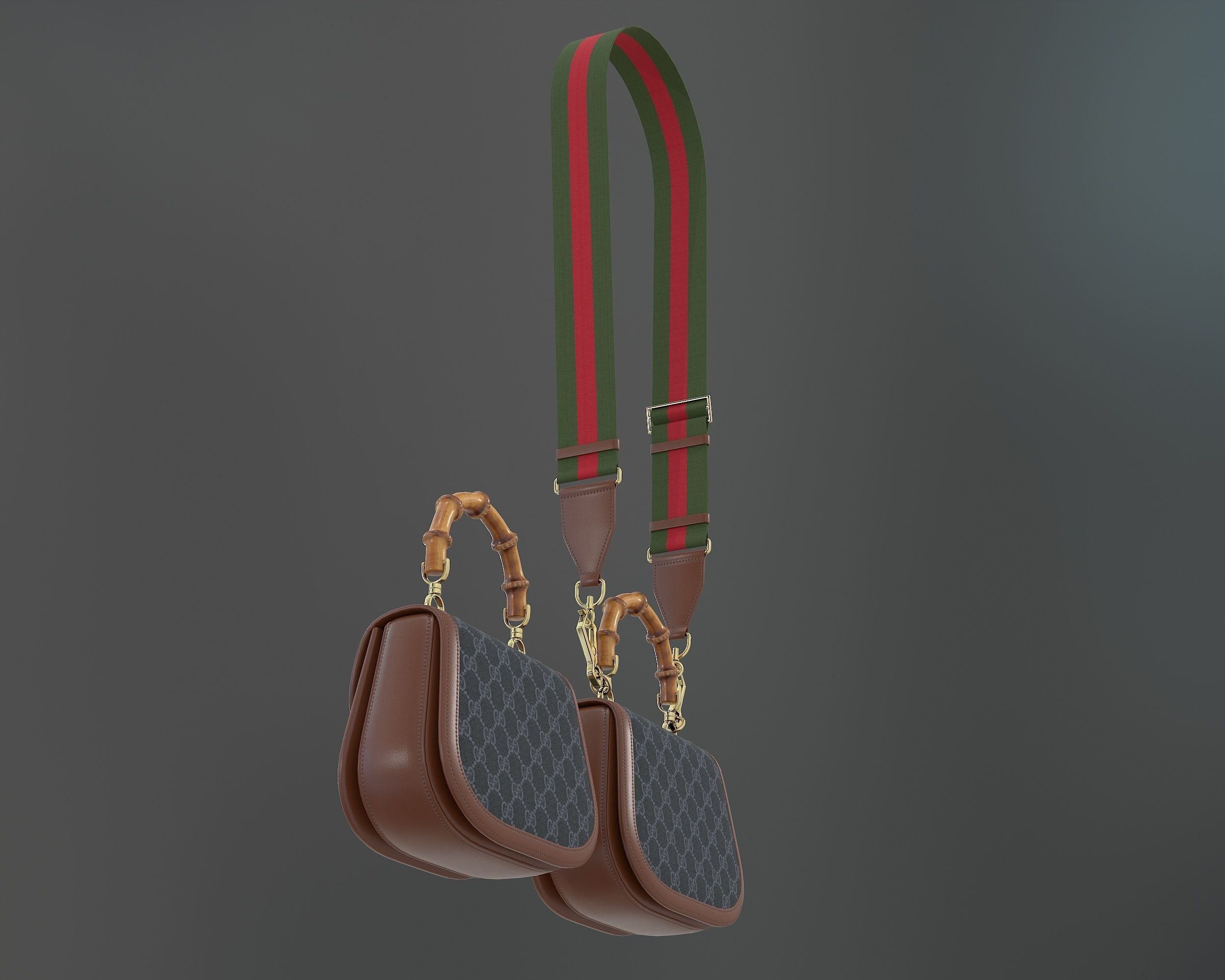 Gucci Bamboo 1947 Jumbo GG Small Bag Brown Dark Low-poly 3D model_4