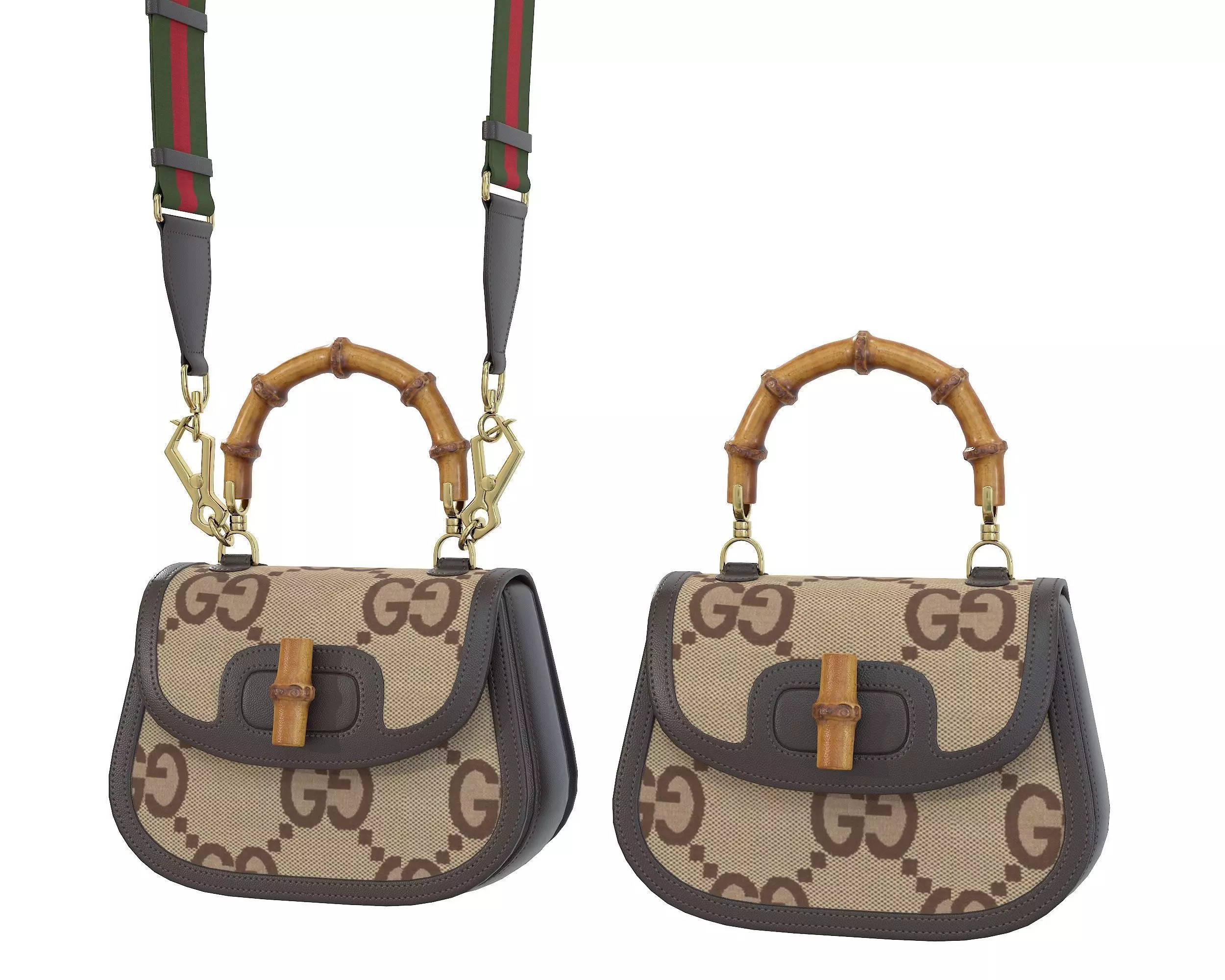 Gucci Bamboo 1947 Jumbo GG Small Bag Brown Light Low-poly 3D model_0