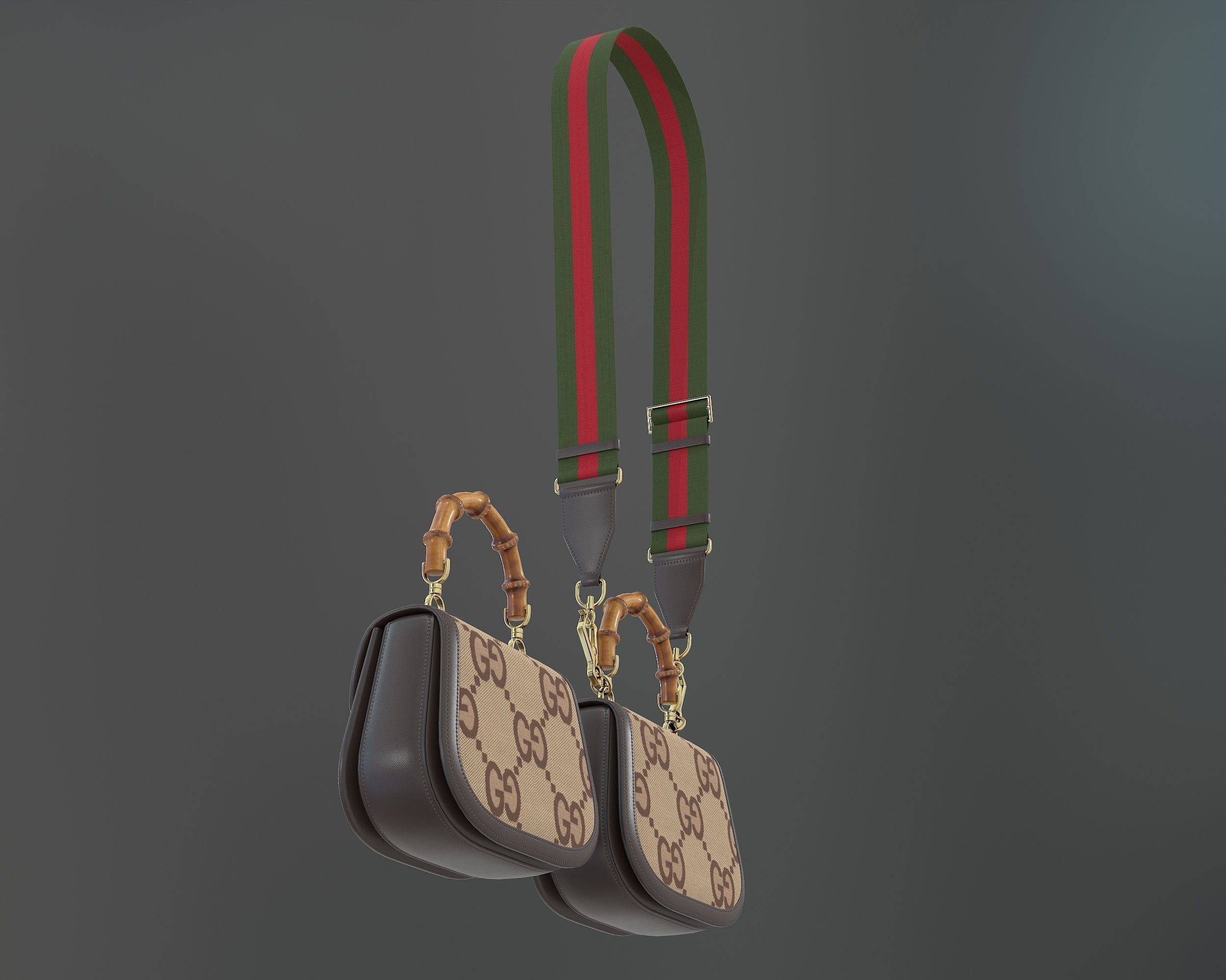 Gucci Bamboo 1947 Jumbo GG Small Bag Brown Light Low-poly 3D model_4