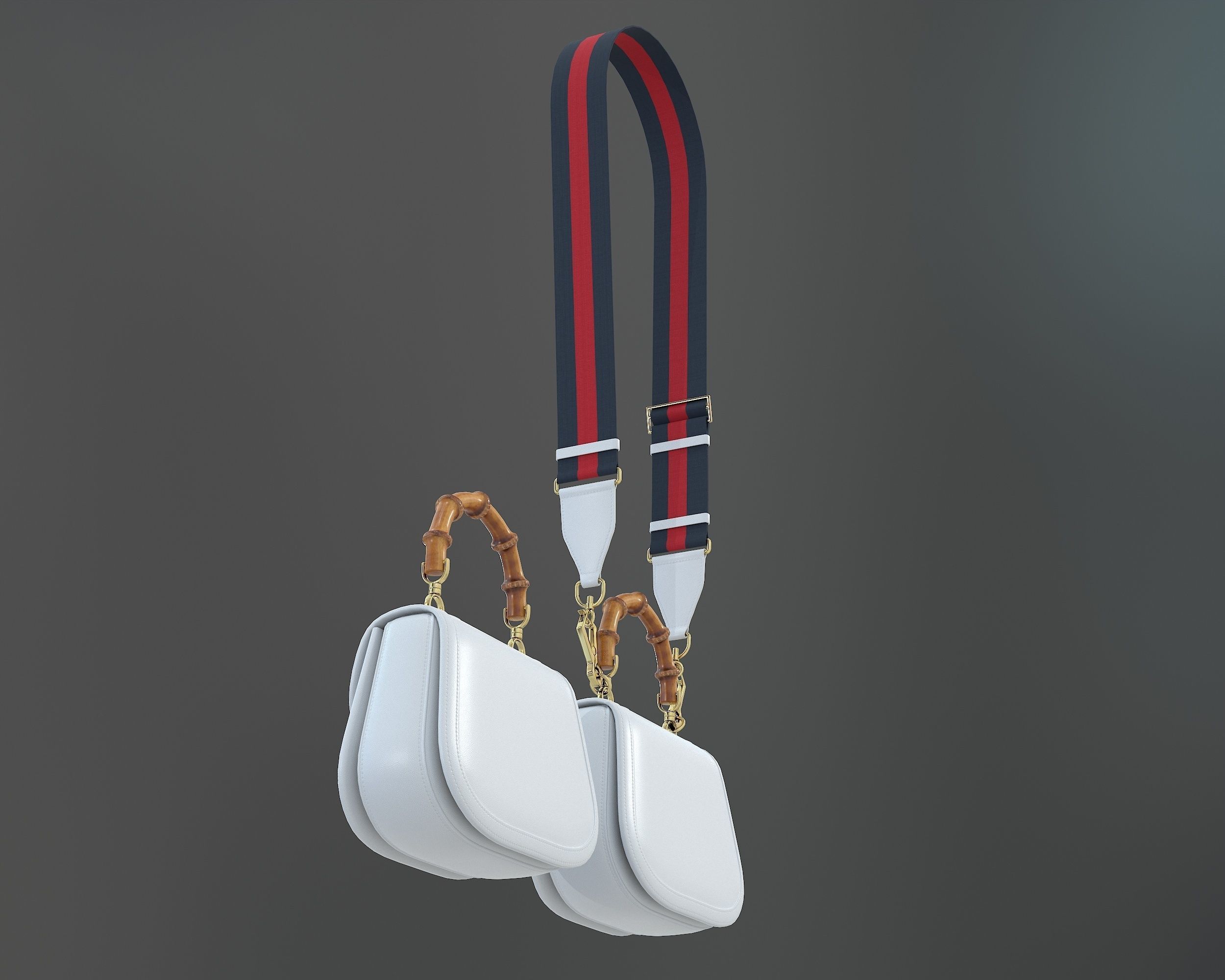 Gucci Bamboo 1947 Jumbo GG Small Bag White Leather Low-poly 3D model_4