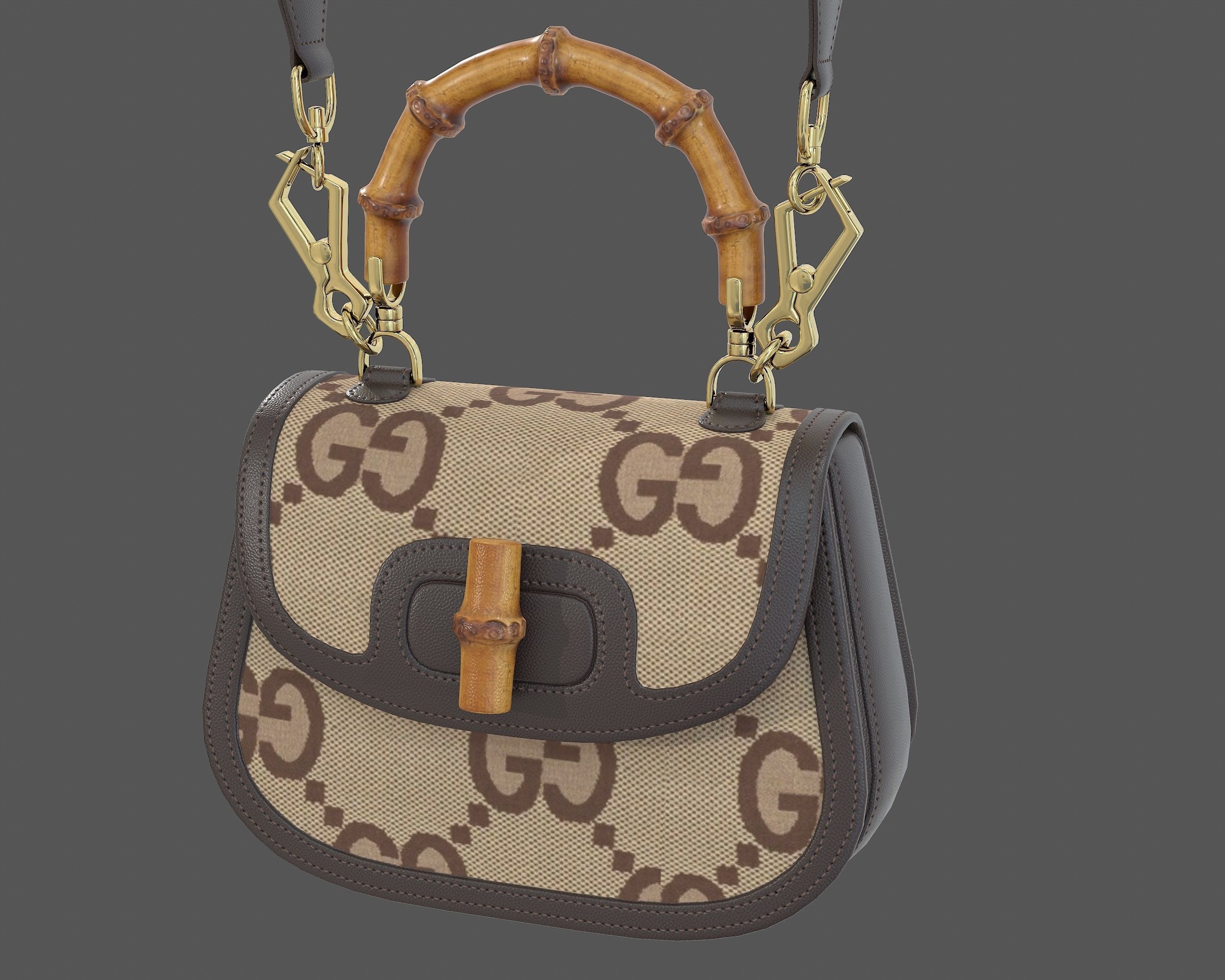 Gucci Bamboo 1947 Jumbo GG Small Bag 3D Model Collection_12