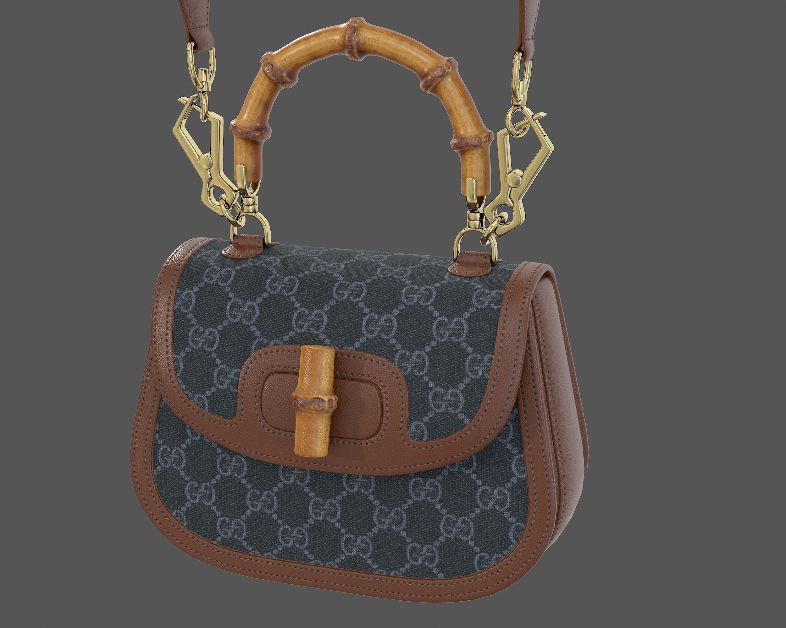 Gucci Bamboo 1947 Jumbo GG Small Bag 3D Model Collection_11