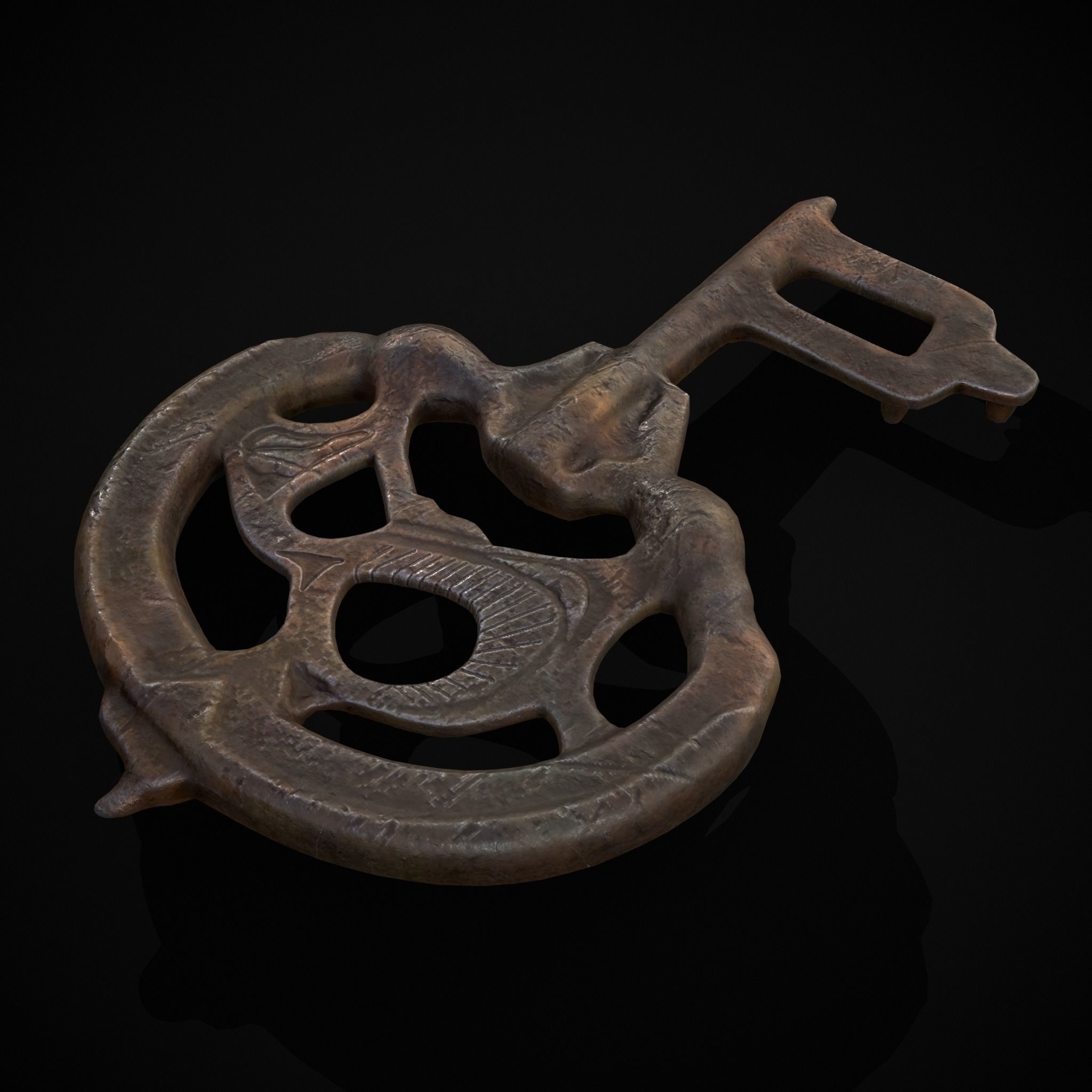 Medieval Rusting Iron Key Low-poly 3D model_11