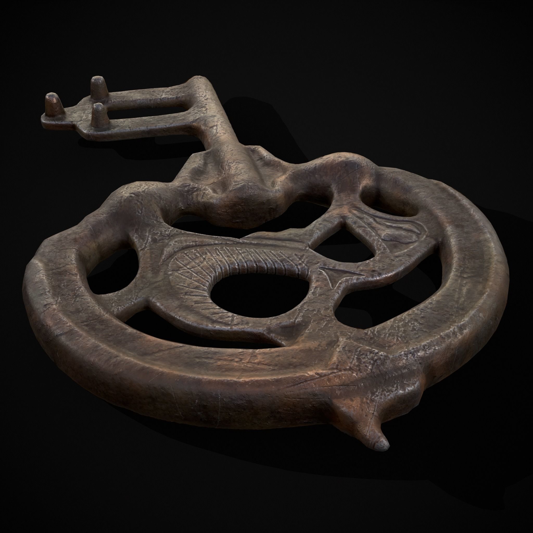 Medieval Rusting Iron Key Low-poly 3D model_3