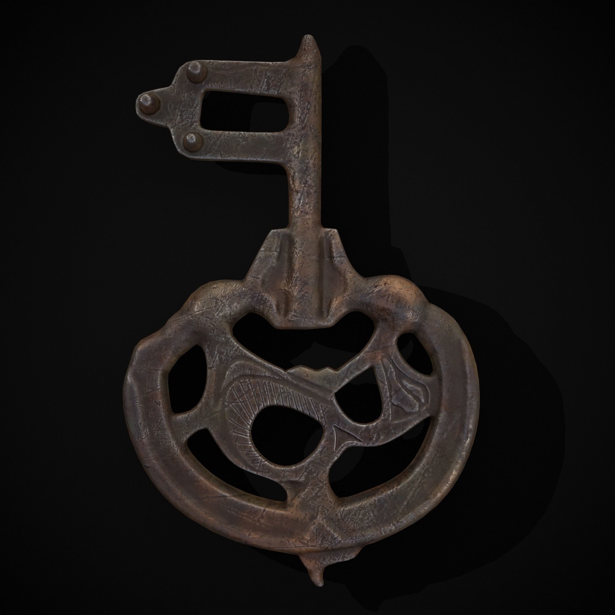 Medieval Rusting Iron Key Low-poly 3D model_9