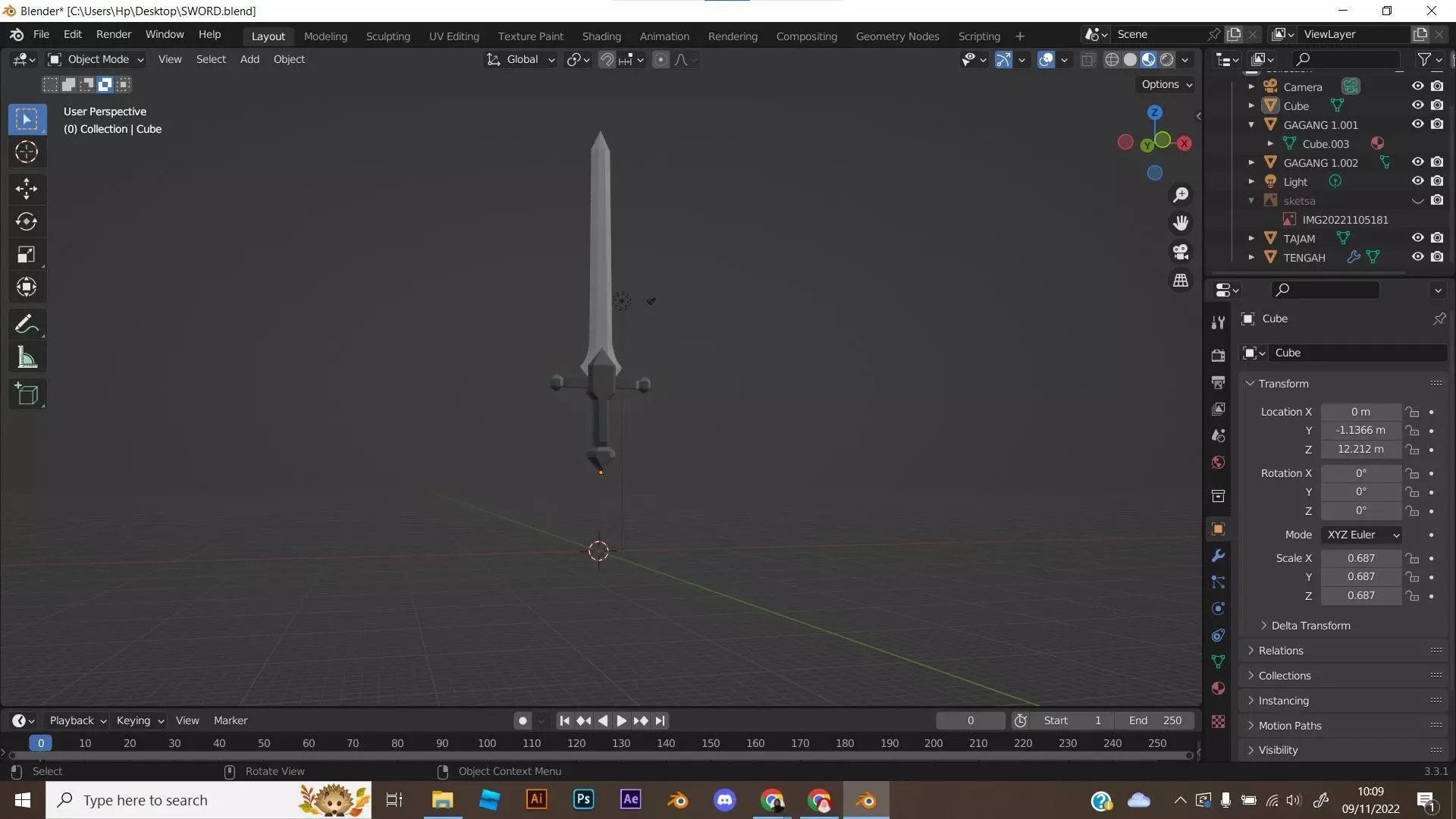 sword Low-poly 3D model_0