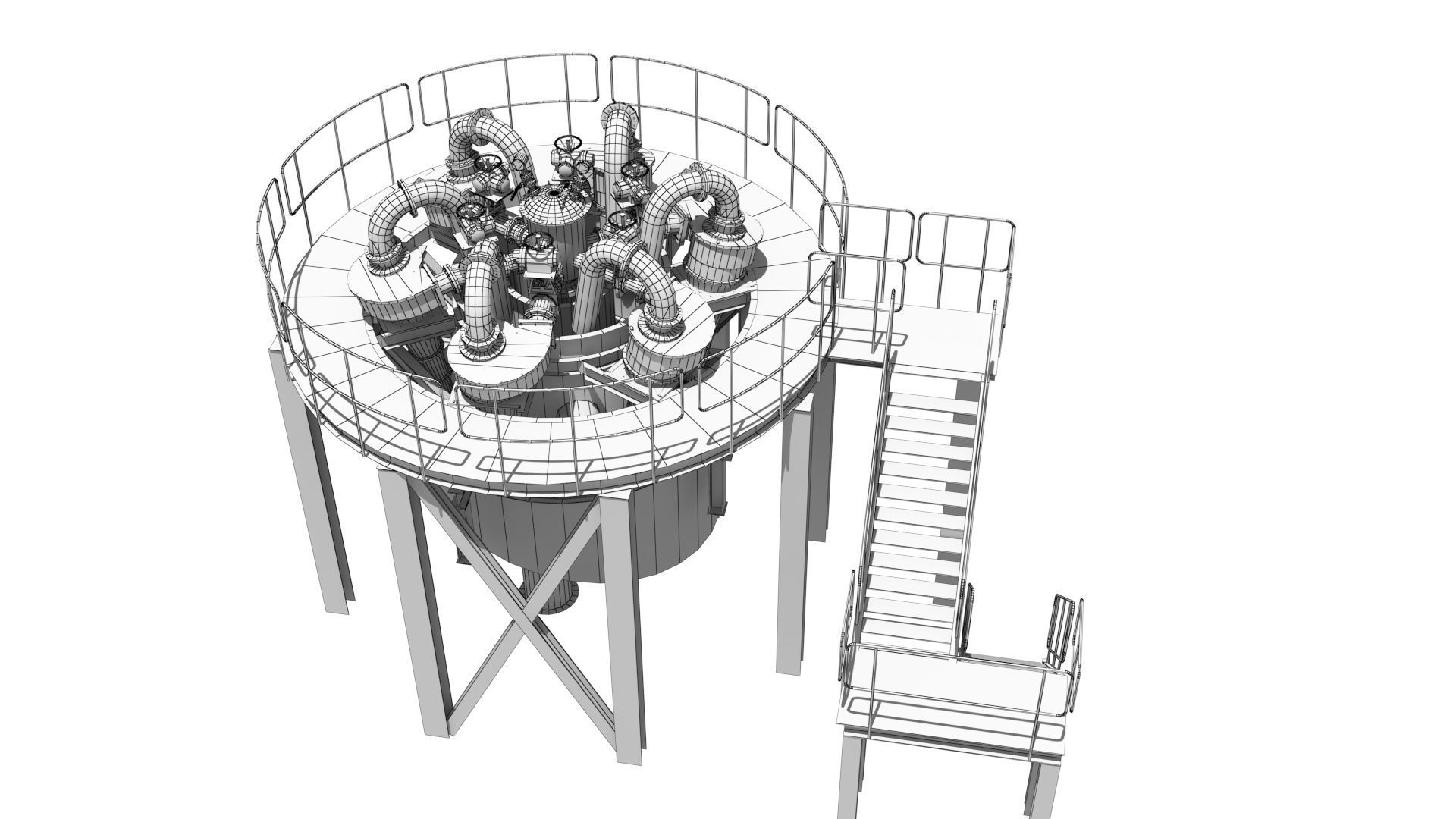 hidrociclones water treatment plant with stairs and ladders 3D model_7