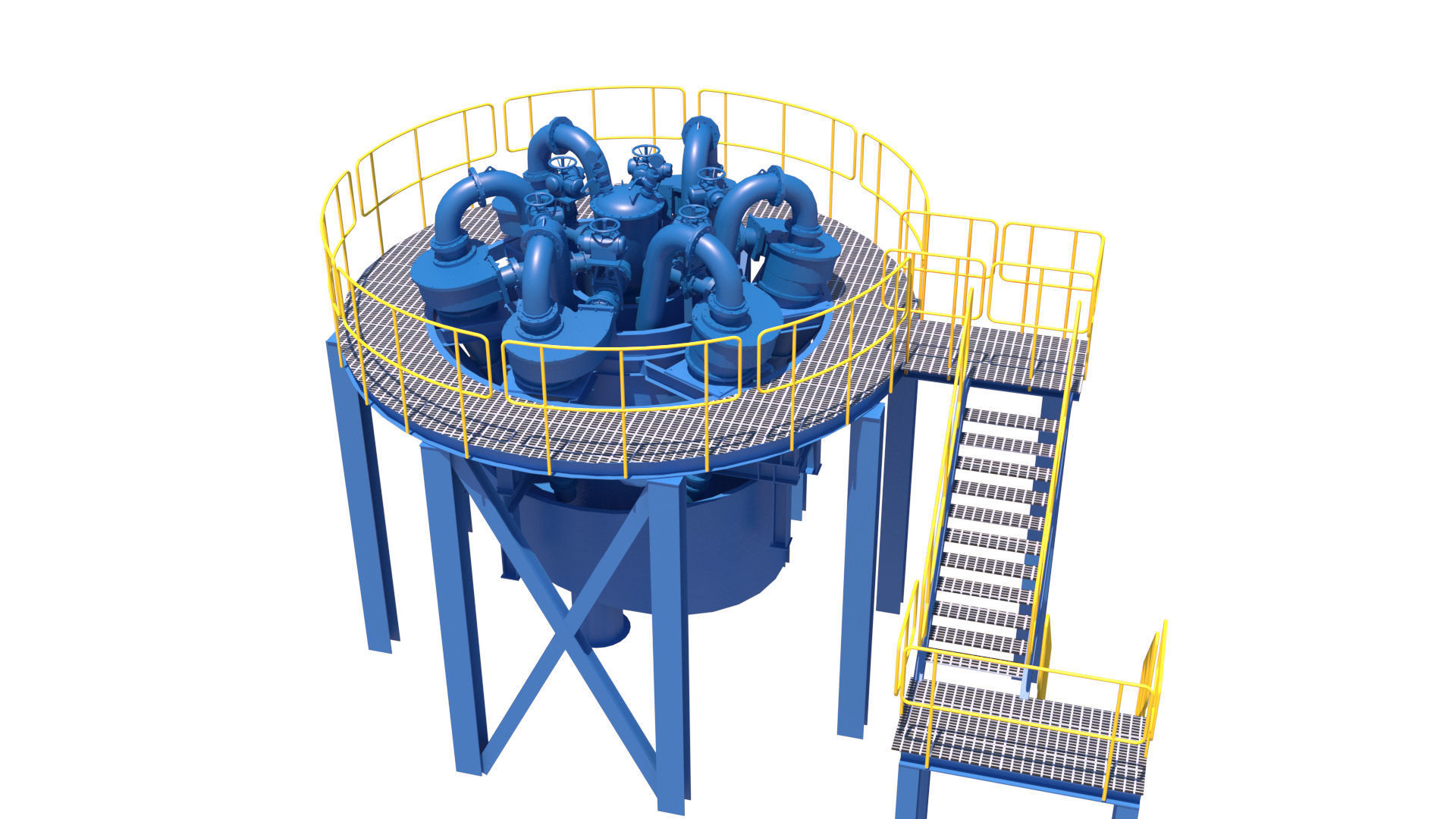 hidrociclones water treatment plant with stairs and ladders 3D model_1