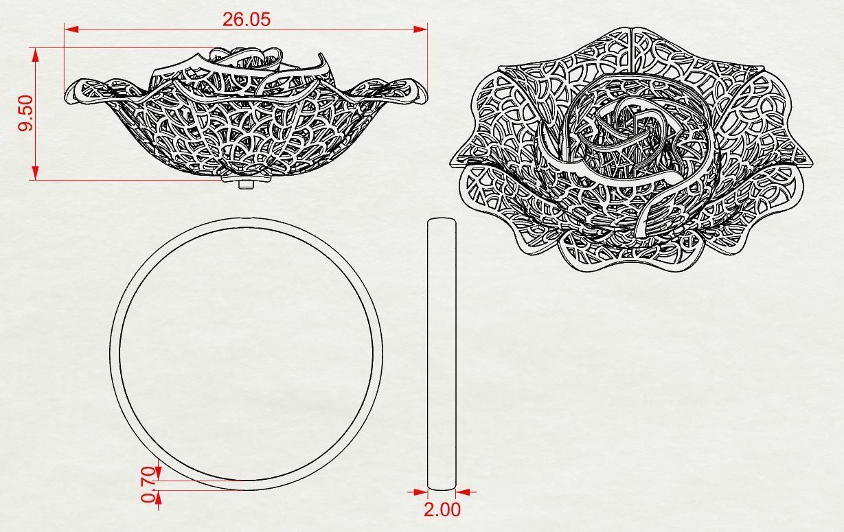 Huge Rose Gold Ring 3D print model_3