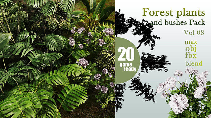 20 Forest plants and bushes Pack VOL 08 Low-poly 3D model