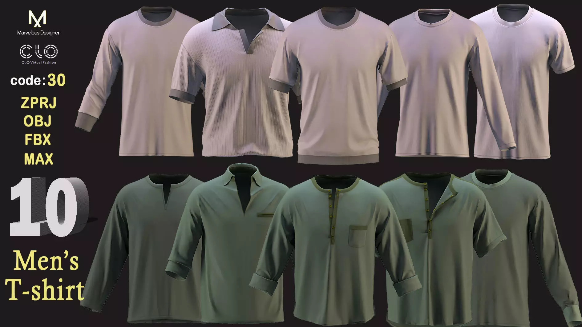 10 Men T-shirt  - ZPRJ - FBX - OBJ - MTL-  MAX-  TEXYURES 3D model_0