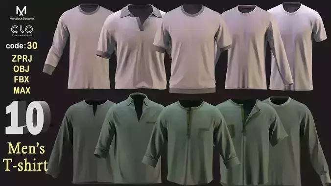 10 Men T-shirt  - ZPRJ - FBX - OBJ - MTL-  MAX-  TEXYURES 3D model