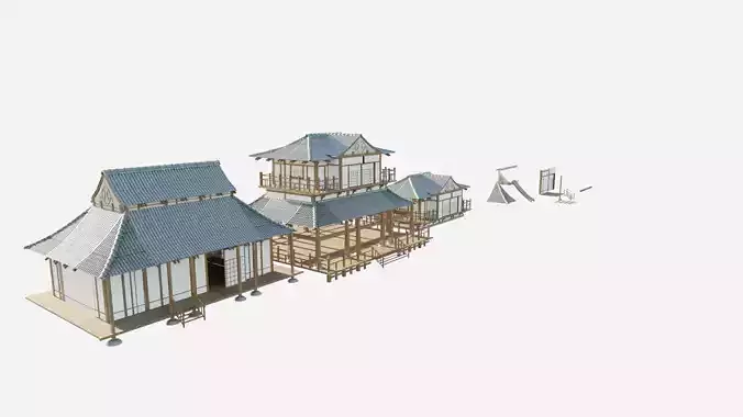 japanese modular buildings with 4k textures 
