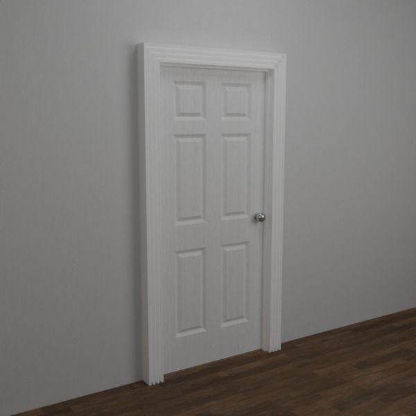 Modern White Wood 6 Panel Door 3D model_1