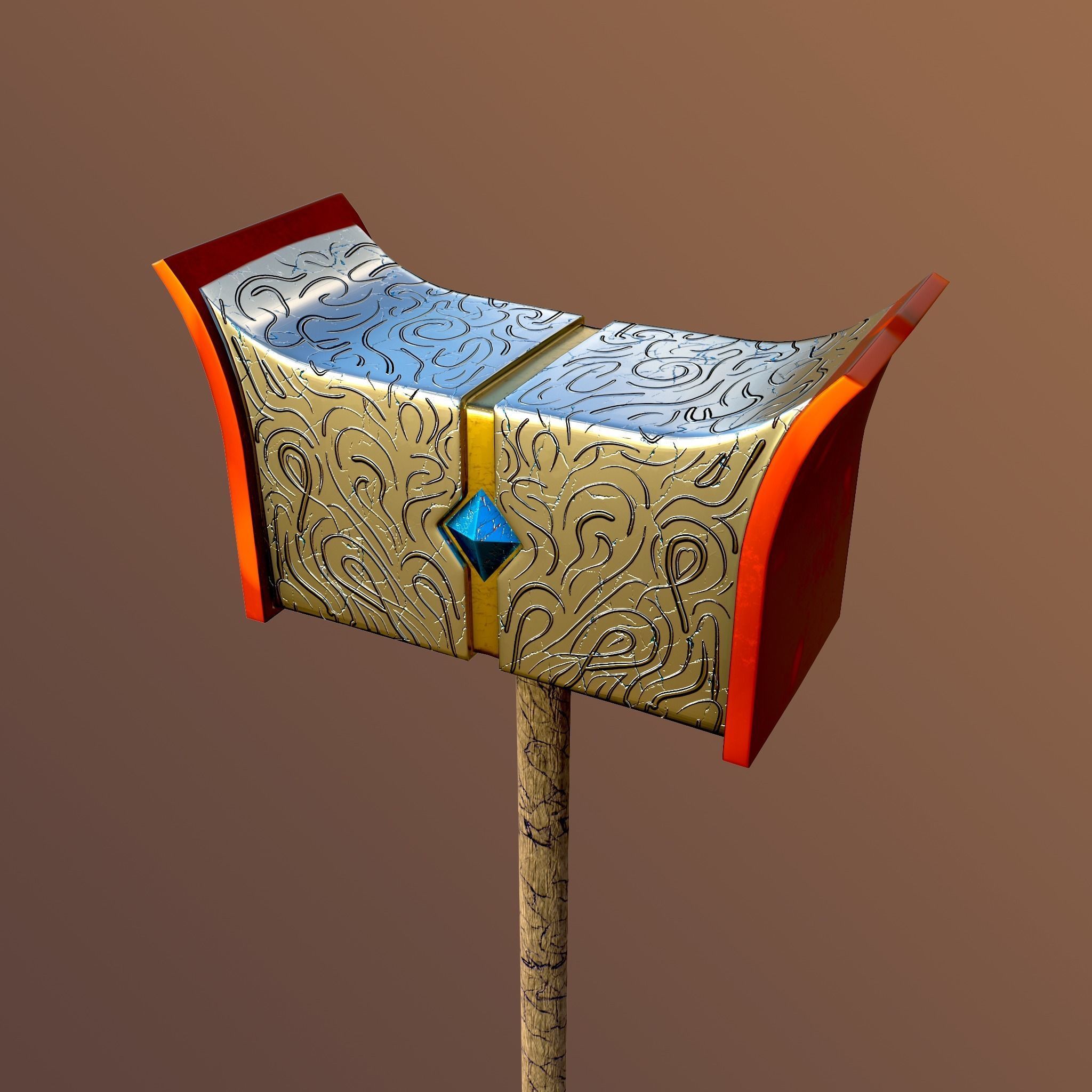 Two-Handed Hammer Low-poly 3D model_6
