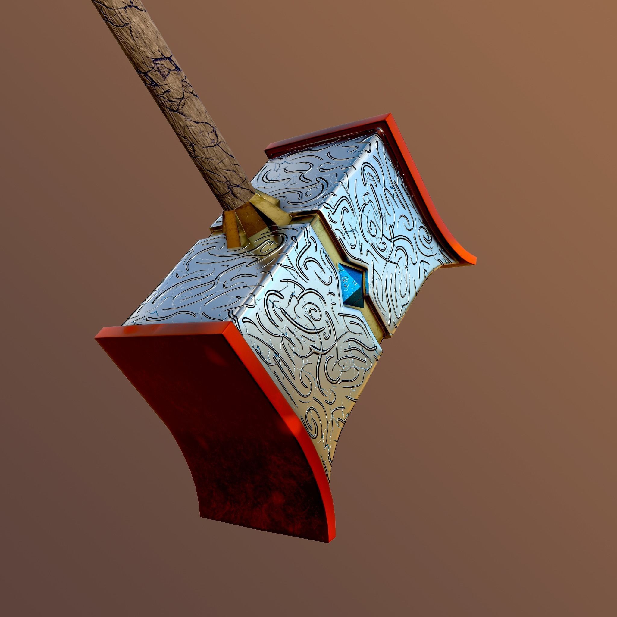 Two-Handed Hammer Low-poly 3D model_3