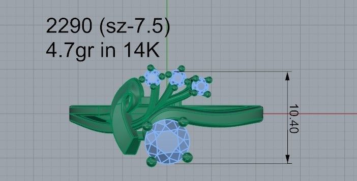 Opened flower diamond ring 2290 3D print model 3D print model_4