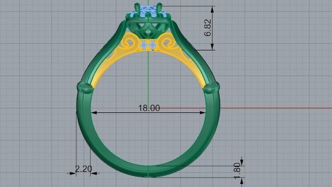 Yellow textured diamond ring 2296 3D print model  3D print model_6