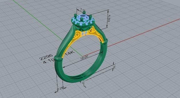 Yellow textured diamond ring 2296 3D print model  3D print model_5