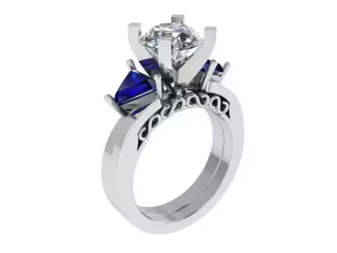 Blue and white diamond ring with band 2298 3D print model 