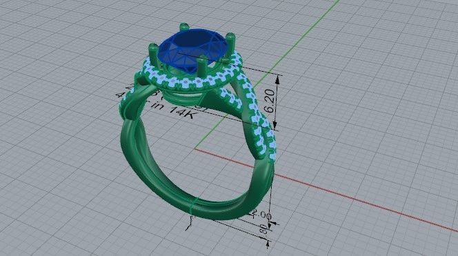 Blue textured diamond ring 2303 3D print model 3D print model_5