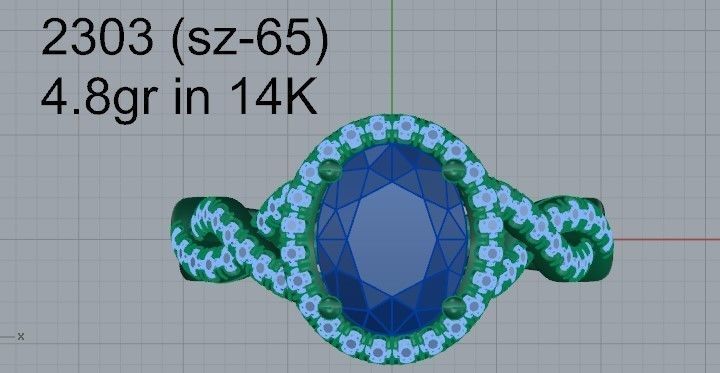 Blue textured diamond ring 2303 3D print model 3D print model_4