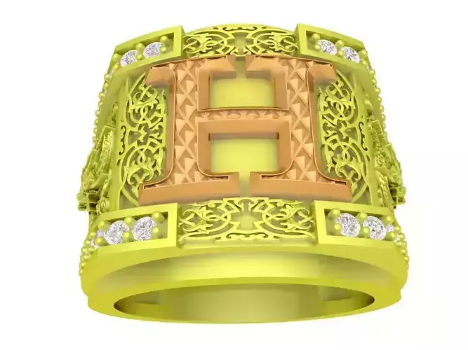 Letter H with dragon diamond men ring 4112
