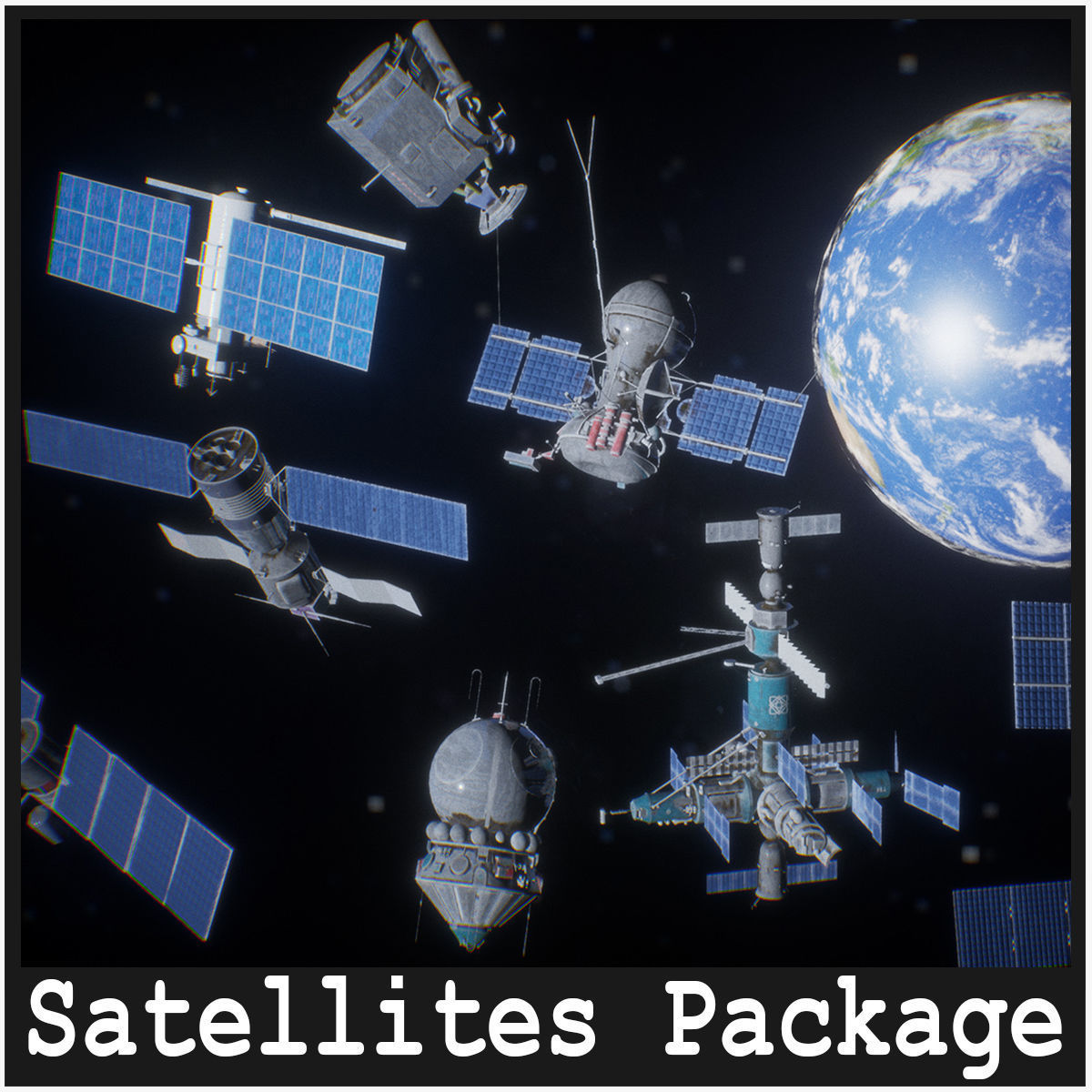 Satellites Package 10 Assets Low-poly 3D model_13