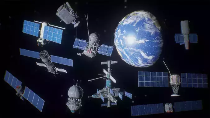 Satellites Package  10 Assets Low-poly 3D model