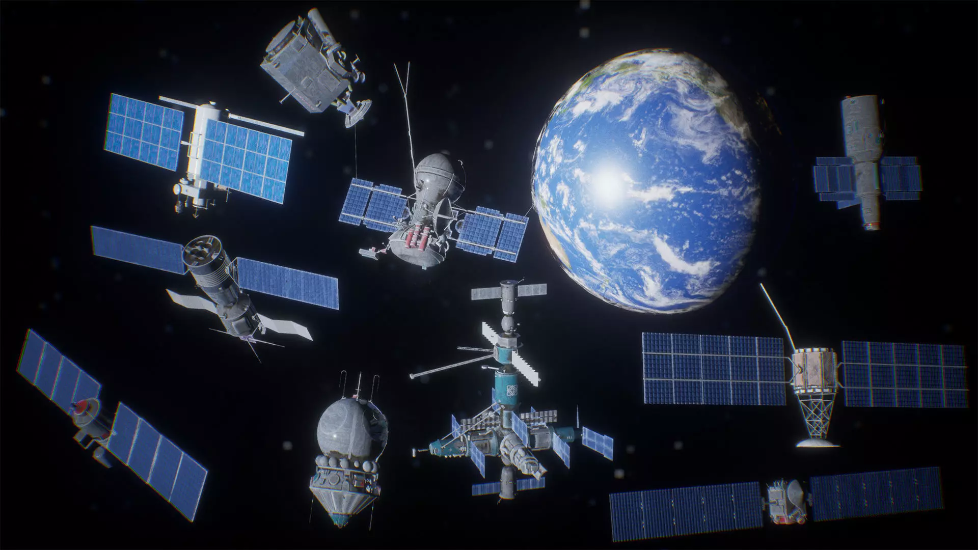 Satellites Package 10 Assets Low-poly 3D model_0