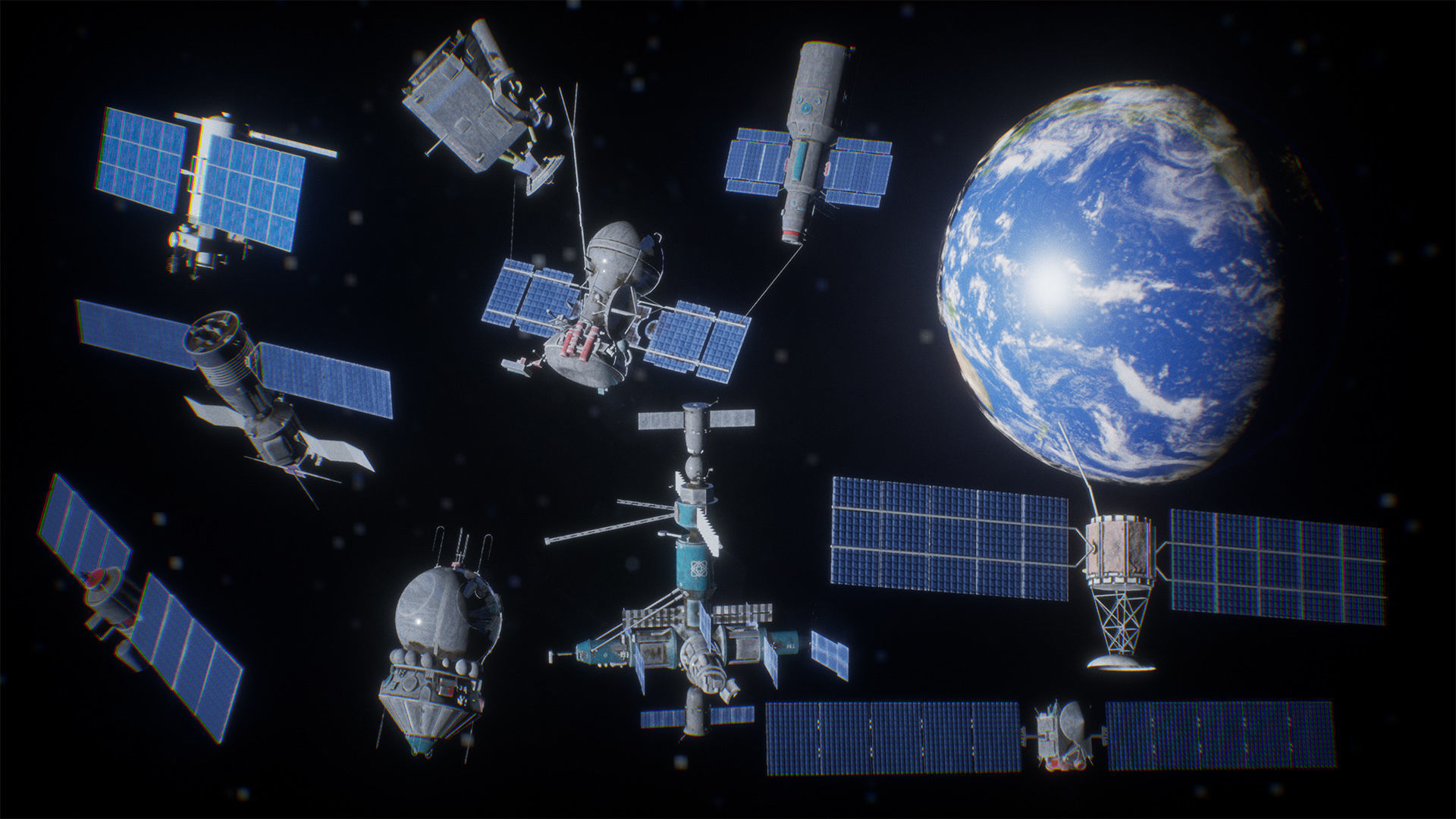 Satellites Package 10 Assets Low-poly 3D model_12