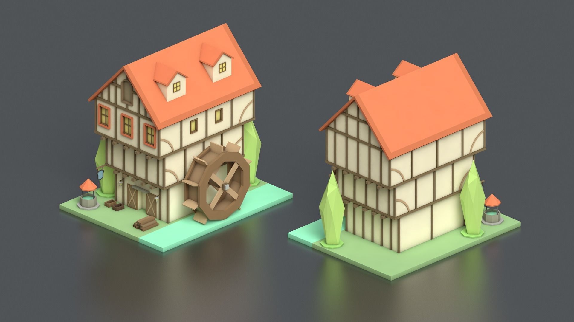 Low Poly Medieval Middle Age City 3D Asset Pack Low-poly 3D model_28